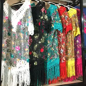 Vendita calda bello stile multicolore modello completo <span class=keywords><strong>abito</strong></span> da ricamo camicetta di pizzo <span class=keywords><strong>abito</strong></span> da spiaggia - Product Image 1