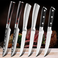 Couteaux à steak de qualité supérieure, 8 pièces, en acier Damas, manche en bois, couteaux dentelés