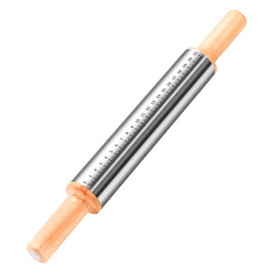 ไม้คลึงแป้งสแตนเลส 304 พร้อมไม้บีชวูด มีสเกลวัดขนาดเพื่อการรีดแป้งที่แม่นยำในครัว - Product Image 3