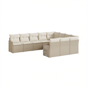 Conjunto de Sofás Modulares de Ratán Sintético PE Beige para Jardín, Muebles de Exterior Cómodos, Diseño Contemporáneo, Cojines de Espuma de Alta Densidad - Product Image 1