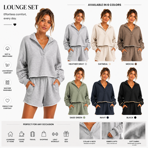 Ensemble survêtement femme gris uni surdimensionné avec sweat à capuche col en V 100 % coton et short, personnalisable pour la vente en gros, par un créateur de mode de luxe - Product Image 3