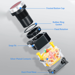 Self-resetting & Latching Round Head <b>Push</b> <b>Button</b> <b>Switch</b>-LA38 Series IP66 1NO1NC Industrial Control 10A 220V 22mm Mounting Hole L - Product Image 4