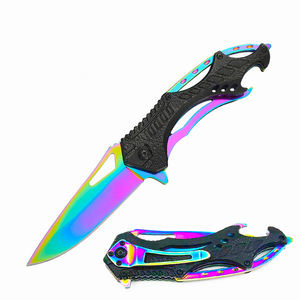 มีดพกคารัมบิต YJXJ คุณภาพดีที่สุด สำหรับผู้ชาย สีทองไทเทเนียม สำหรับตั้งแคมป์ ใบมีดสแตนเลส 3CR13 ด้ามอลูมิเนียม ขนาด 21.5 ซม. สำหรับงานอุตสาหกรรม - Product Image 4