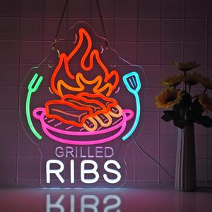 Grilled Ribs Letreros Neon LED indoor hanging ambient light shop <b>sign</b> wall decoration light entrance indicator light Customized - Product Image 6