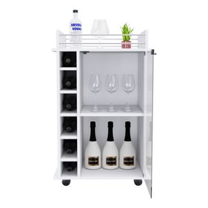 DB Baltimore White Finish Bar Cart with Six Wine Cubbies <b>Glass</b> Door Four Casters Two <b>Shelves</b>-Wine Storage Set - Product Image 2