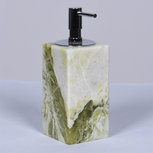 Ensemble d'accessoires de salle de bain en pierre naturelle Art Déco : distributeur de savon, distributeur de lotion, gobelet, porte-brosse à dents, plateau décoratif. - Product Image 2
