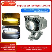 Projecteur LED Moto 12W à Double Température de Couleur (3000K-6500K) 12-80V, Mini Phare Antibrouillard Externe à 1 Lentille avec Support de Guidon