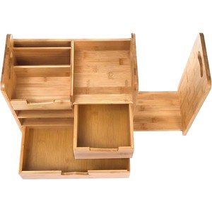 Wooden office desk <b>storage</b> rack with adjustable <b>file</b> holders and drawers, multi-tiered mail organizer. - Product Image 5