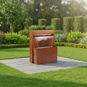 Fontana a Cascata in Metallo Artificiale Impermeabile Rettangolare per Interni/Esterni, Illuminata a Energia Solare, Facile da Installare - Product Image 2