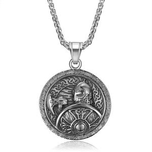Hot <span class=keywords><strong>Viking</strong></span> <span class=keywords><strong>Warrior</strong></span> axe Shield liontin baja tahan karat pria personalisasi kalung Hip-hop grosir - Product Image 1