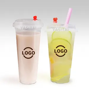 PP Hard Cups Custom Injection Frosted Take Away Cup Clear Bubble Milk Tea Plastic Disposable Beverage Cup