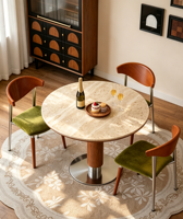 Ensemble de table à manger en pierre frittée avec base en bois et chaises d'appoint rembourrées, mobilier moderne, écologique et durable pour 6 personnes