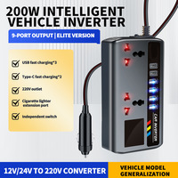 Inversor de Corriente para Auto de 200W, Cargador Universal de 12V/24V con Carga Rápida, Pantalla LED de Voltaje y Múltiples Puertos USB