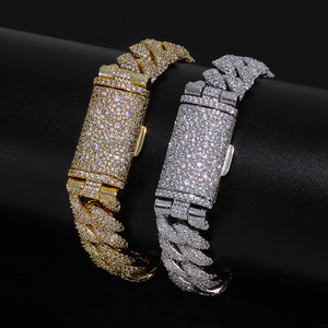 Bracelet pour homme à fermoir à bascule, chaîne cubaine en zircon de 14 mm, accessoires de mode Hip Hop, Tanjing Fashion Lijing Necklace - Product Image 2