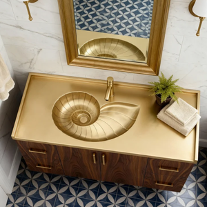 Handcrafted Gold Brass Round Wash Basin Integrated Countertop Modern <strong>Luxury</strong> <strong>Bathroom</strong> Hotel Space - Product Image 5