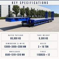 Semi-remorque surbaissée en acier à 3 et 4 essieux, 40-80 tonnes, avec échelle hydraulique, pour l'Afrique