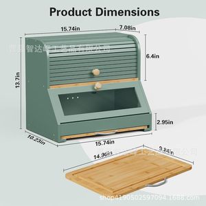 Boîte à pain en bambou vert avec couvercle rabattable pour le rangement sur le comptoir de cuisine, armoire de rangement multifonctionnelle, boîte de conservation des aliments - Product Image 2