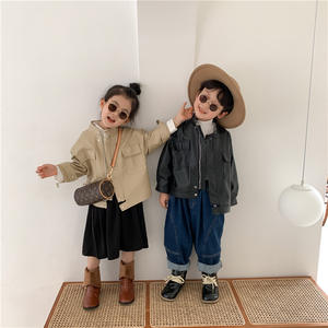 2025 primavera nuovo Blazer alla moda in stile coreano per bambini ragazzi <span class=keywords><strong>giacca</strong></span> da <span class=keywords><strong>moto</strong></span> e cappotto da ragazza in Denim e pelle sintetica alla moda da <span class=keywords><strong>bambino</strong></span> - Product Image 1