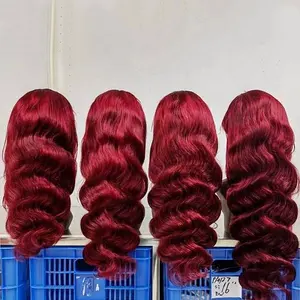 Pre Plucked 99J 13x4 Lace Front Body Wave Human Hair Wig For Black Women Burgundy Wine Red Silky Straight Lace Frontal Wig
