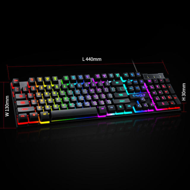 New Wired Gaming Keyboard Mouse Set 104 Keys ISO Layout Spanish Russian Arabic Backlight T20