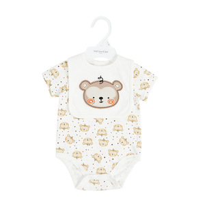 ชุดรอมเปอร์ผ้าฝ้ายสำหรับเด็กแรกเกิด ลายการ์ตูนน่ารัก แขนสั้น พร้อมผ้ากันเปื้อน สำหรับฤดูร้อน - Product Image 3