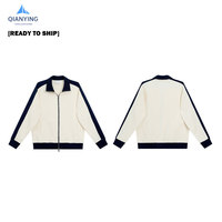 Preppy 380gsm Tri-mélange contraste couleur Double fermeture éclair col montant sweat tricoté Cardigan transfert de chaleur broderie veste