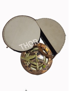 Vintage Brass <b>Compass</b> West London Copper & Brass Sundial <b>Compass</b> With White Leather Box - Product Image 1