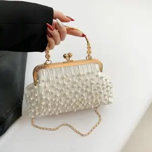 2024 Pearl Bow Cute Underarm Bag Fairy Women Small Pink Shoulder Bag Leather Female Pearlescent Clutch purses and handbags