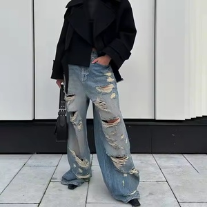 Gran Oferta: Jeans Baggy Desgastados de Nuevo Diseño, 100% Algodón, Estilo Urbano Vintage, Oversize, Lavado Ácido, Efecto Desgastado, Tiro Bajo - Product Image 4