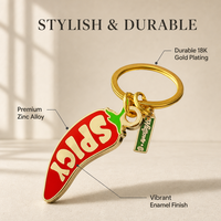 Porte-clés en alliage de zinc émaillé en forme de piment rouge de dessin animé, plaqué or de qualité supérieure, pendentif de sac, cadeau promotionnel, vente en gros