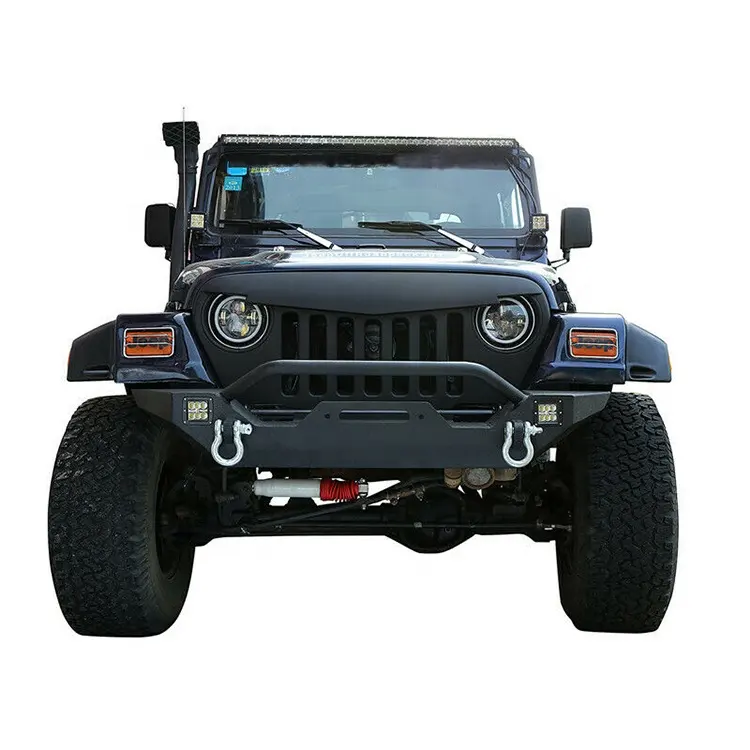 Bumper frontal preto texturizado com placa de enrolamento para jeep wrangler tj yj