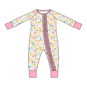 ホット販売服カスタムプリント幼児ソフト通気性ベビー服竹繊維ベビーロンパースボタンアクティブウェアニット