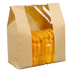 कस्टम लोगो के साथ खिड़की कागज रोटी का कंद बैग क्राफ्ट नाश्ता खाद्य पैकेजिंग बेकरी बैग