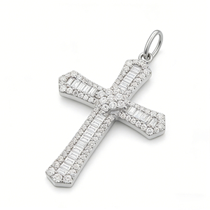 Collar Clásico de Compromiso con Colgante de Cruz y Diamante CVD Cultivado en Laboratorio, Chapado en Oro de 10K/14K/18K sobre Plata Personalizada, Cadena para Suéter, Regalo VS - Product Image 2