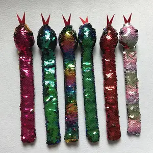 Grosir festival pesta double 2 warna reversibel flip glitter payet bentuk ular gelang tepuk jepret