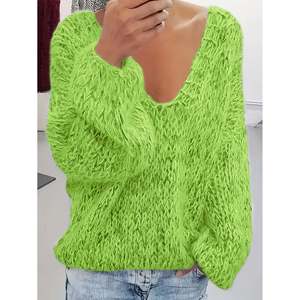 Pull ample à col en V en fourrure synthétique pour femme, vert, taille 0XL - Product Image 1