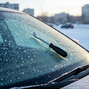 Grattoir à glace avec manche noir et lame en métal pour le nettoyage du pare-brise de voiture et l'élimination de la glace - Product Image 3