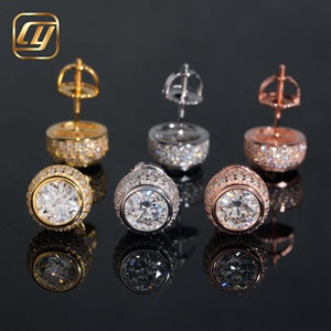 Boucles d'oreilles clous en argent 925 avec halo de moissanite, pavées de diamants VVS ronds, style Iced Out, bijoux pour hommes - Product Image 4