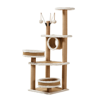 Structure d'escalade pour chat en bois moderne multi-niveaux avec nid intégré, poteaux à gratter en sisal, plateformes de saut et logement confortable - Noël