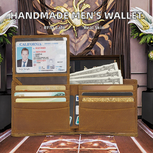 Cartera de Cuero Genuino de Vaca para Hombre, Diseño Nuevo, Corta, de Grano Completo, con Cierre Abierto, Función RFID, Color Marrón, Estilo Simple Hecho a Mano - Product Image 3