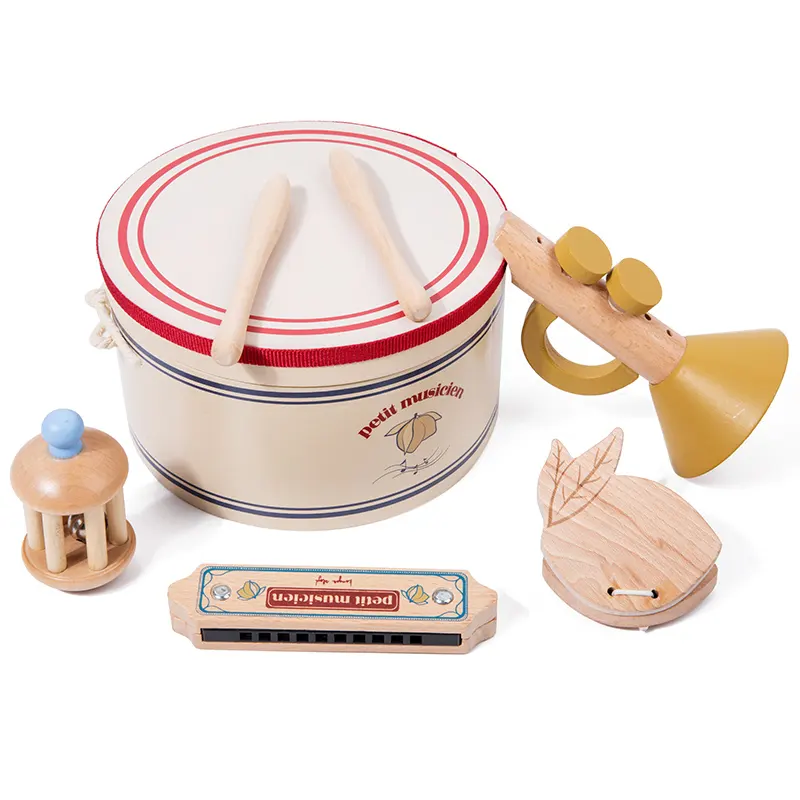 Houten Muziekinstrument Simulatie Drum Hand Bell Kleine Muzikant Set Montessori Educatief Houten Sensorisch Speelgoed Voor Kinderen