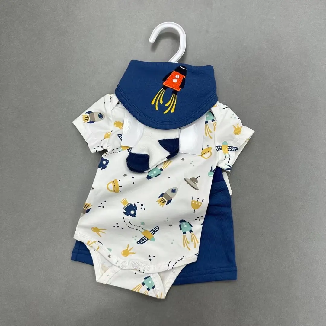 wholesale 2023 new style Summer cotton Set boy girl baby Casual short sleeve suit newborn 0-6 months 4 piece set
