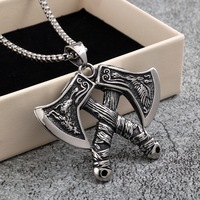 Pendentif Hache Viking Nordique Anti-ternissement avec Motif Dragon et Corbeau, Colliers pour Hommes Motards, Bijoux en Acier Inoxydable 316L, Vente en Gros