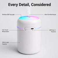 Nouvel humidificateur ultrasonique mini USB de 300 ml avec lumières colorées pour la maison, la voiture et l'aromathérapie domestique