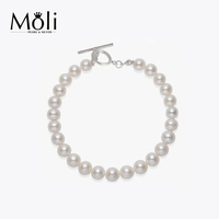 Fermoir en argent sterling 925 OT 7-8mm d'eau douce cultivée naturelle près de la perle ronde Bracelet perlé bijoux de mariage