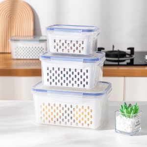 Ensemble de 3 boîtes de rangement pour réfrigérateur Boîte de conservation des fruits Paniers d'égouttage des légumes double couche <span class=keywords><strong>avec</strong></span> <span class=keywords><strong>couvercle</strong></span> - Product Image 3