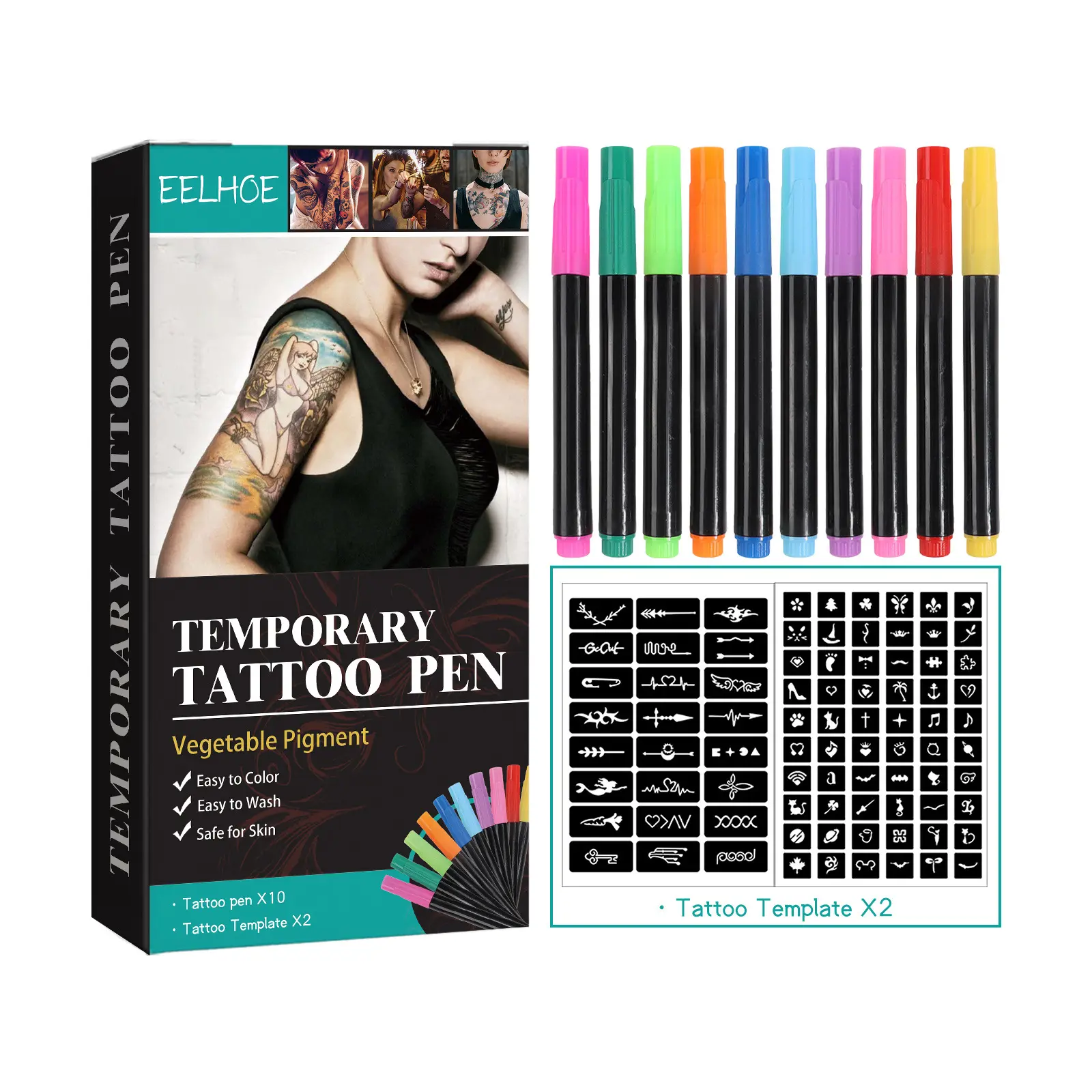 EELHOE temporäres Tattoo Stift-Set Gesicht Arm Körper DIY-Makeup Graffiti mehrfarbig lackiertes dekoratives Tattoo