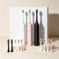 Brosse à dents électrique ultrasonique rechargeable par USB, portable pour adultes, brosse à dents sonique de voyage, 4 têtes de brosse, 6 modes de fonctionnement, douce