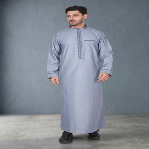 AL ARAB READY MADE TAILOR <b>Men's</b> Light Blue Solid <b>Thobe</b> Long Sleeve Floor Length Hooded Embroidered Middle East Style Prayer Wear - Product Image 3