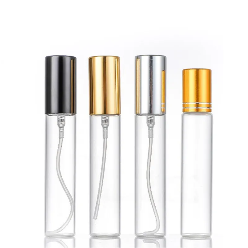 Vial de vidrio recargable pequeño de fácil instalación de 1,5 ml, 2ml, 2,5 ml con spray blanco y negro para botella de muestra de probador de Perfume